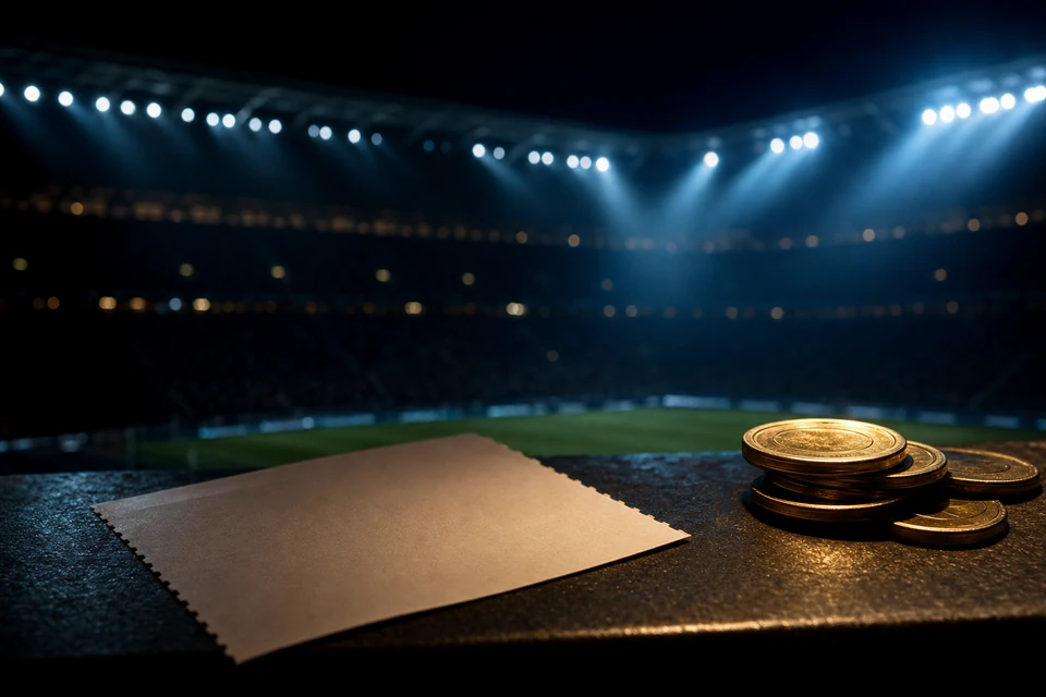 Wettschein und Spielmarken im Scheinwerferlicht